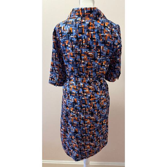 MILLY Vintage 100% Silk Abstract Patterned Button Tie Waist Shirt Dress Size 8 - Picture 4 of 6